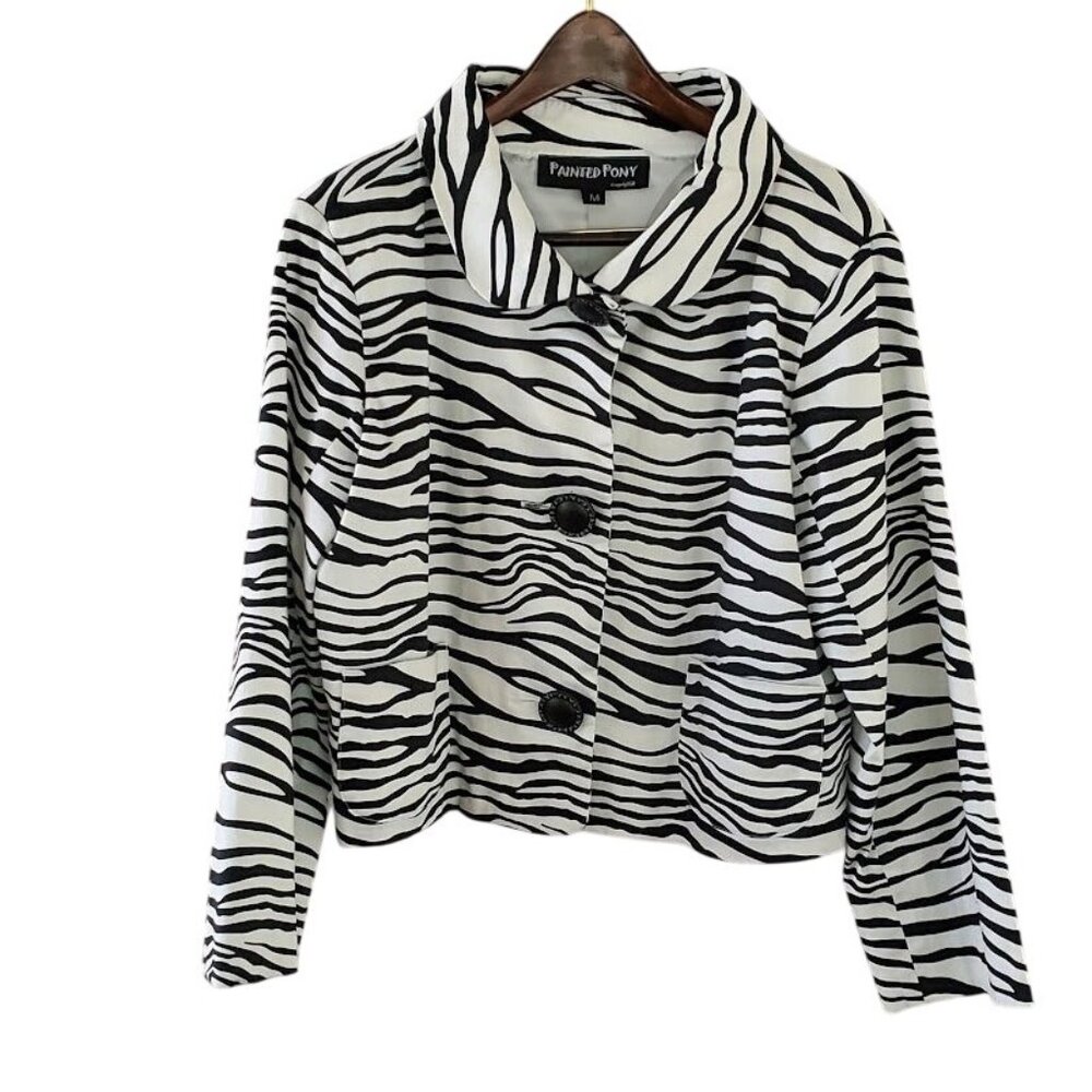Vintage Painted Pony Zebra Print Crop Jacket Bold Black White Statement Piece M